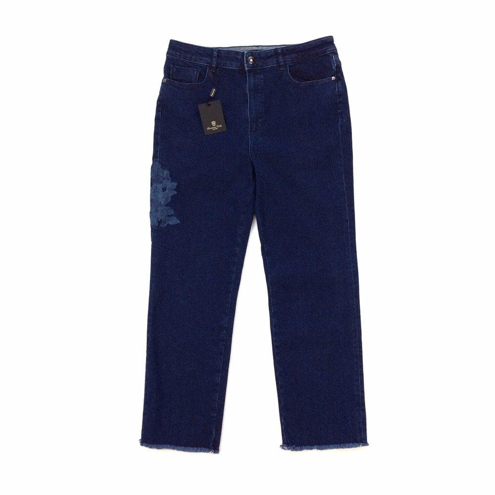 Massimo Dutti Jeans Womens 8 Dark Blue Embroidered Raw Hem NWT